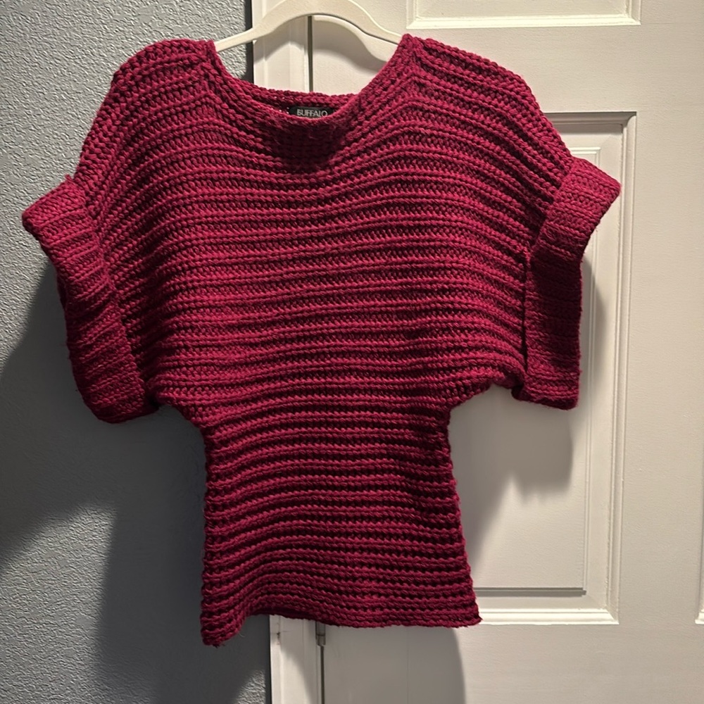 Cranberry colored unique knit sweater